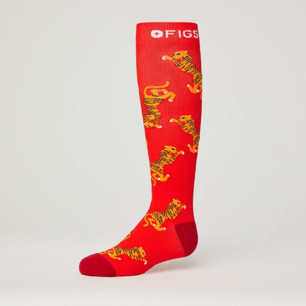 NWT FIGS Compression Socks Save The Tigers Red and Orange Size Large